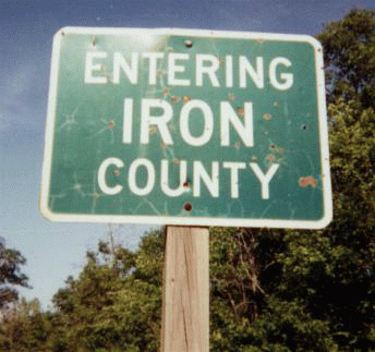 entering Iron co. sign
